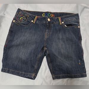 COOGI Dark Wash Denim Shorts with Rainbow Stitching Women's Size 20